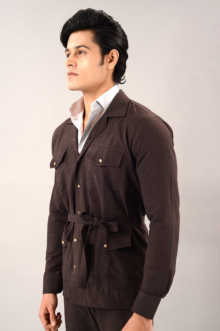 Brown linen over shirt (shacket) with pants