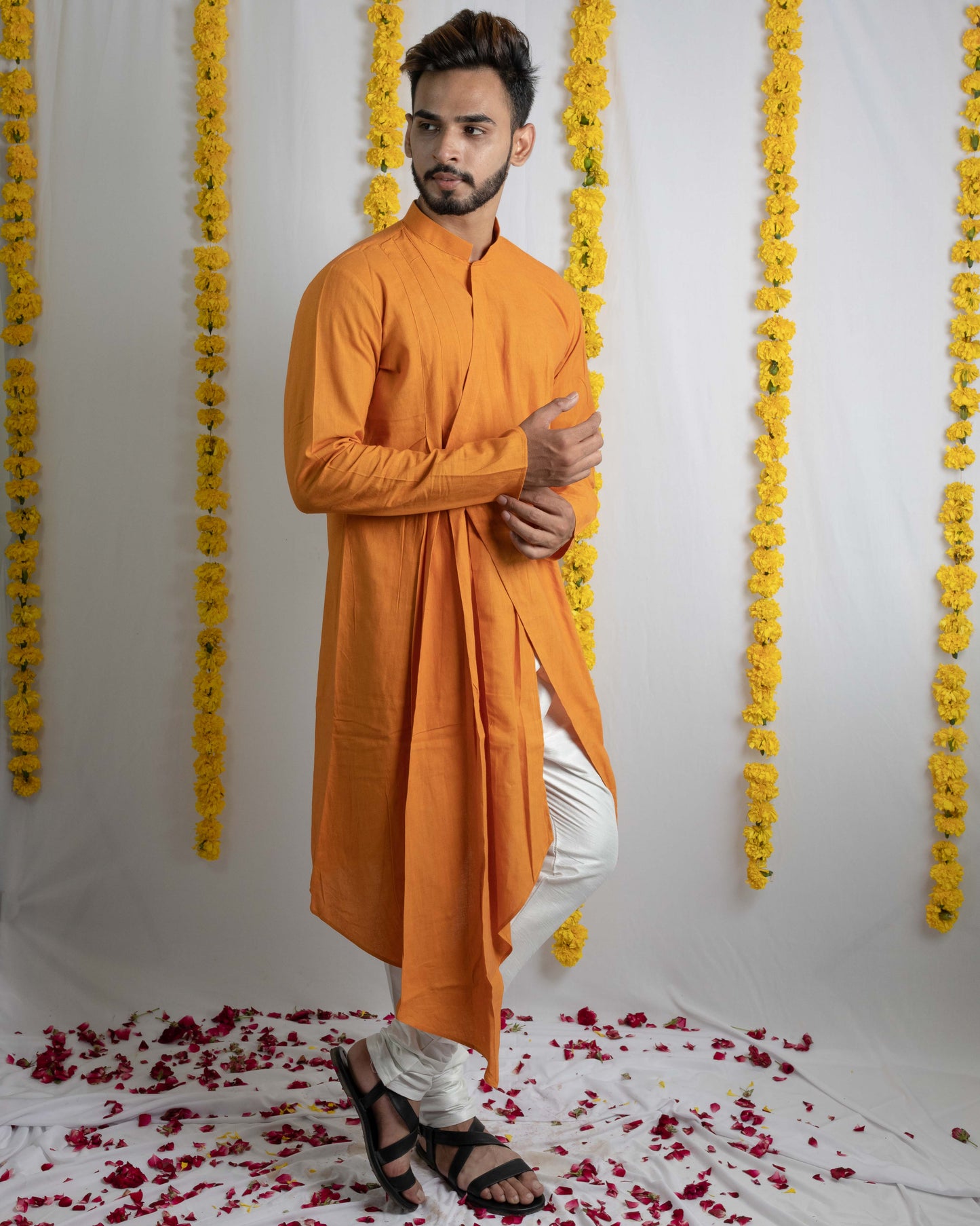 Mustard draped kurta