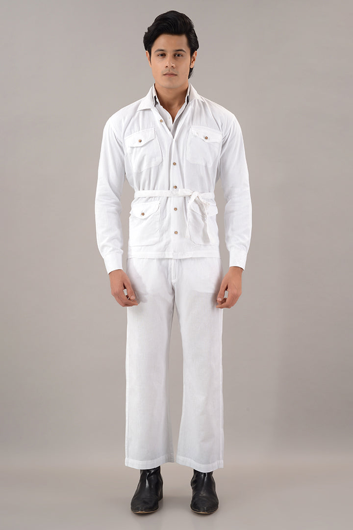 White linen over shirt (shacket) with pants