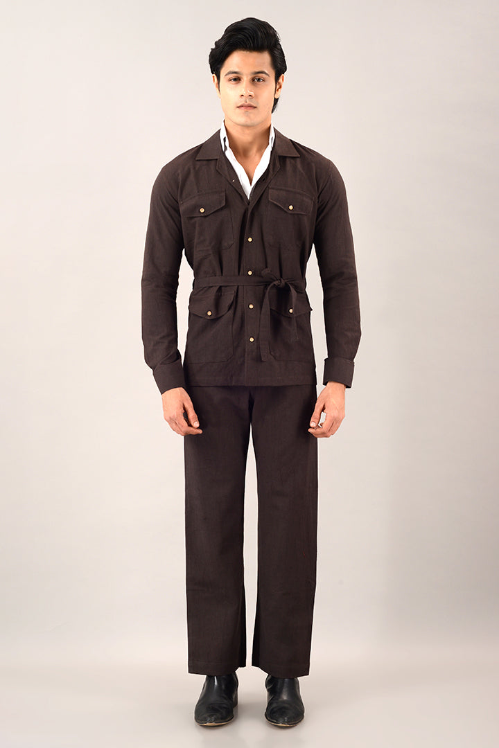 Brown linen over shirt (shacket) with pants