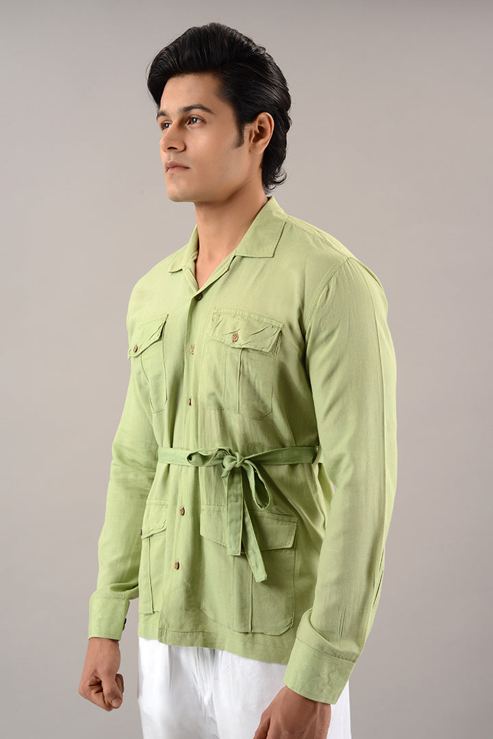 Pistachio green over shirt (shacket) with pants