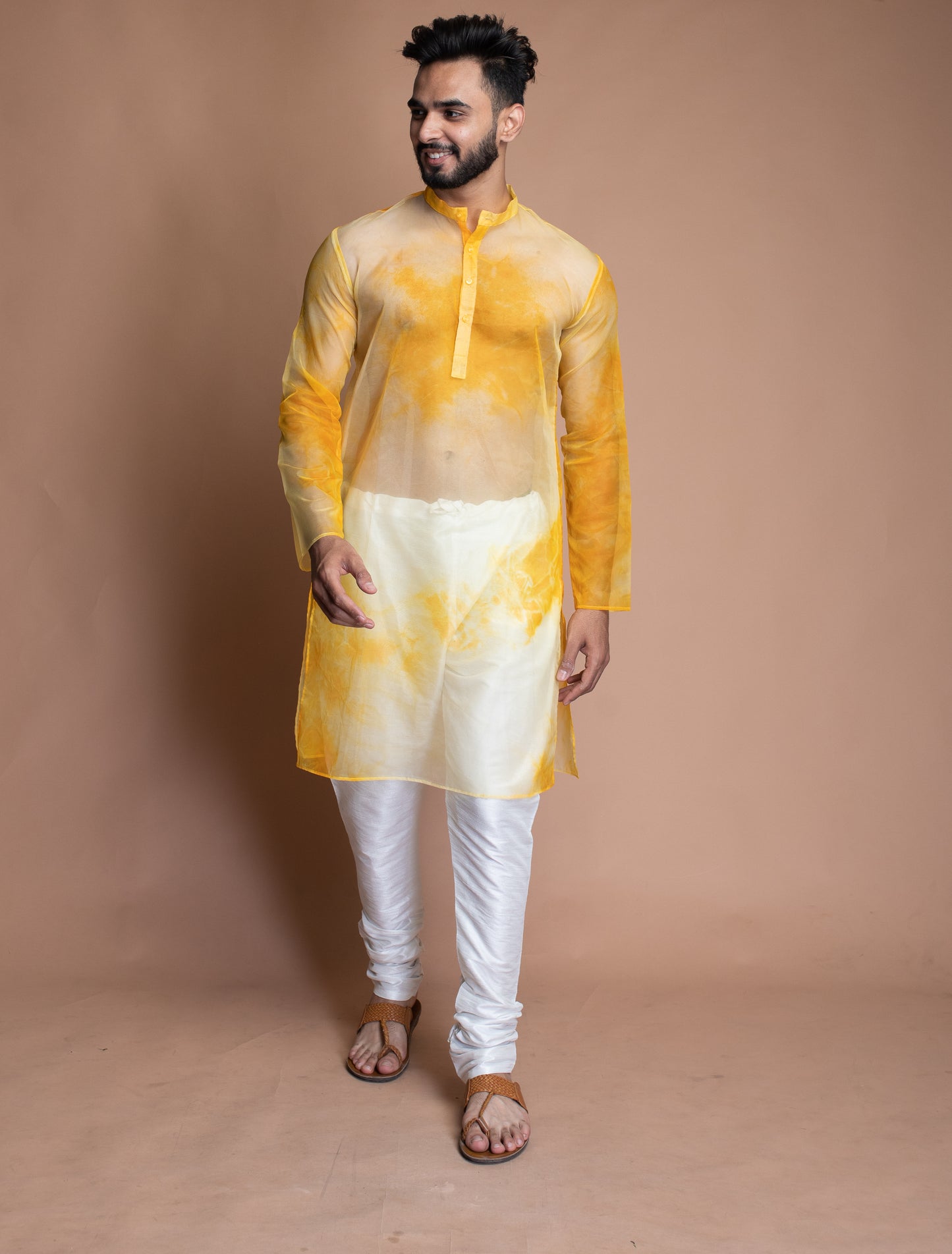 Yellow and white tie dye kurta