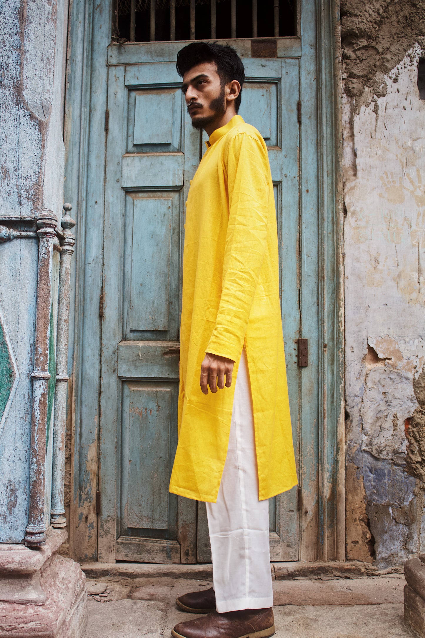 Yellow side panel kurta