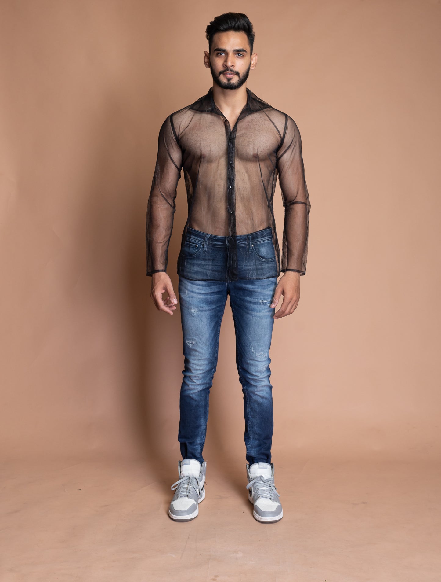 Black see through shirt (half sleeves)