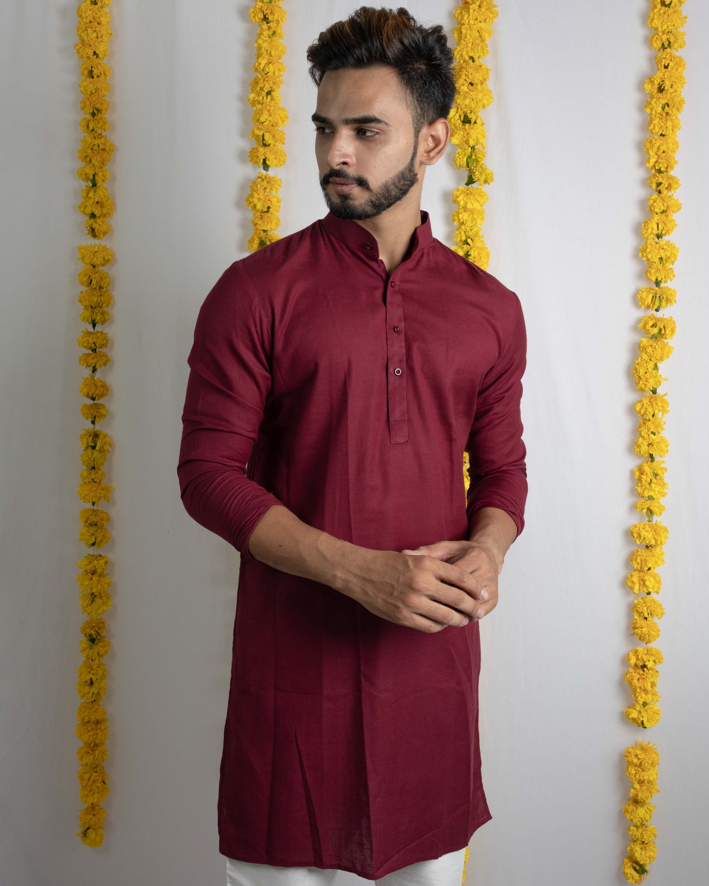 Maroon linen kurta