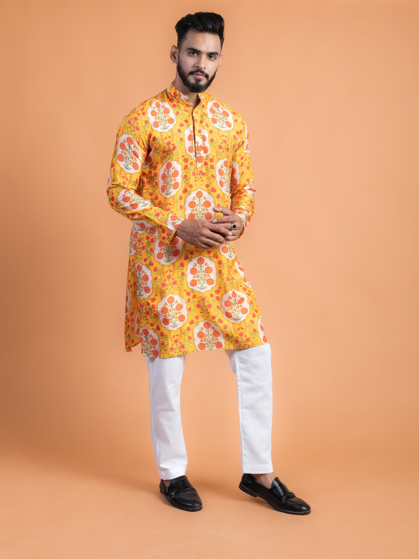 Yellow and red floral kurta
