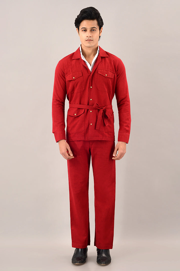 Rust red over shirt (shacket) with pants