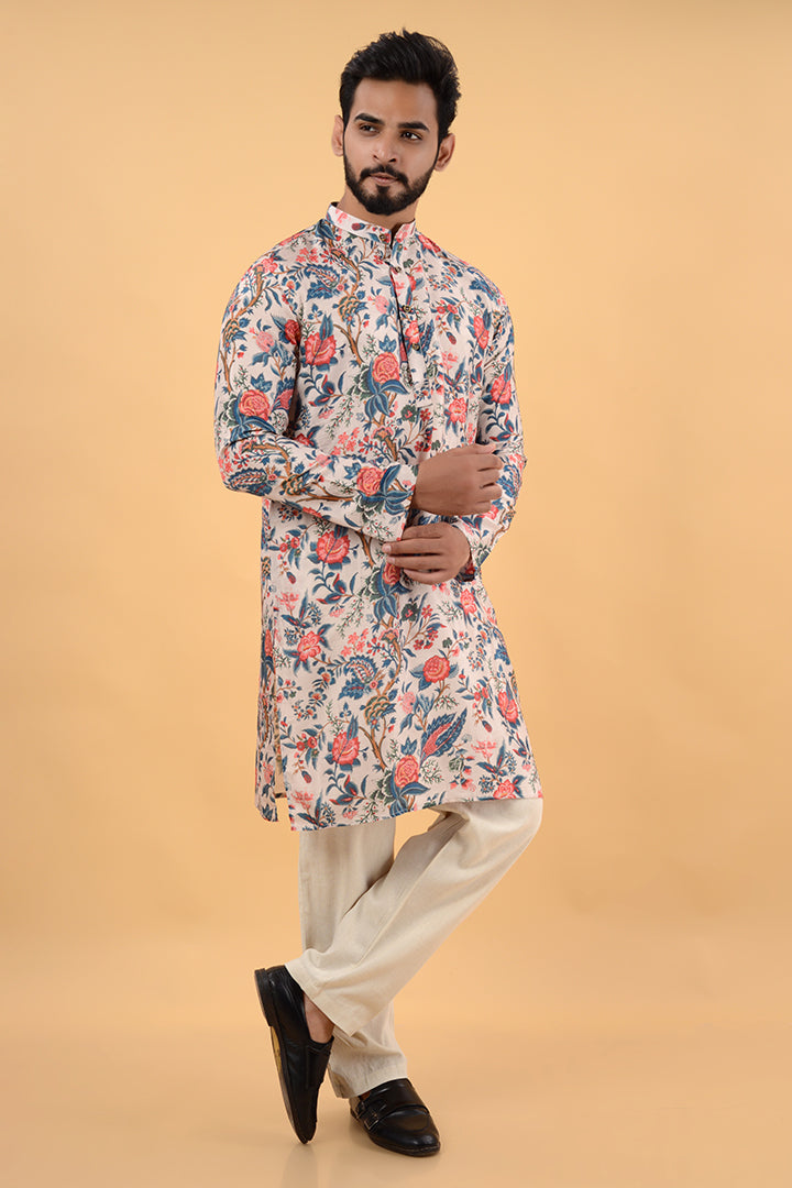 Beige floral kurta