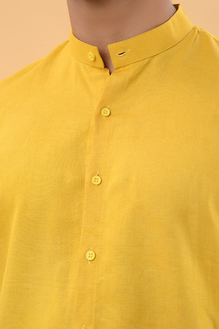 Yellow linen kurta