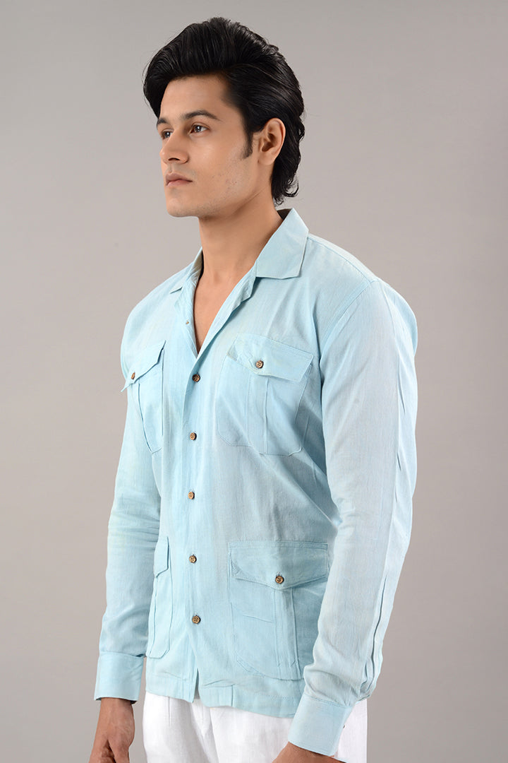 Light blue linen over shirt (shacket) with pants