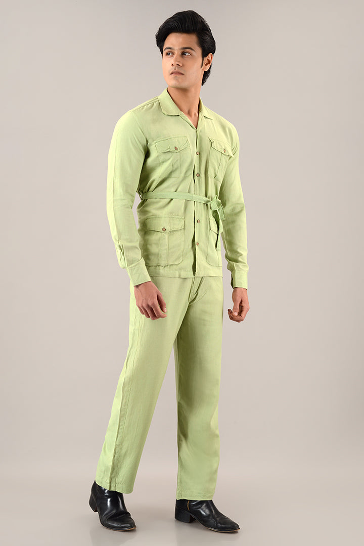Pistachio green over shirt (shacket) with pants