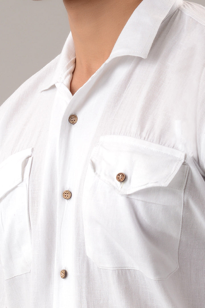 White linen over shirt (shacket) with pants
