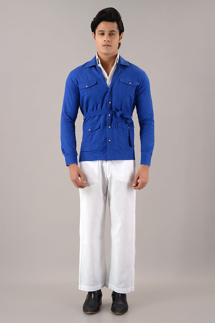 Blue linen over shirt (shacket)