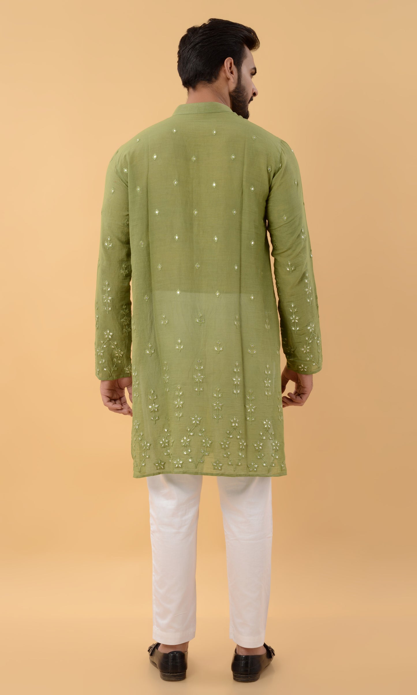 Pistachio green cut work kurta