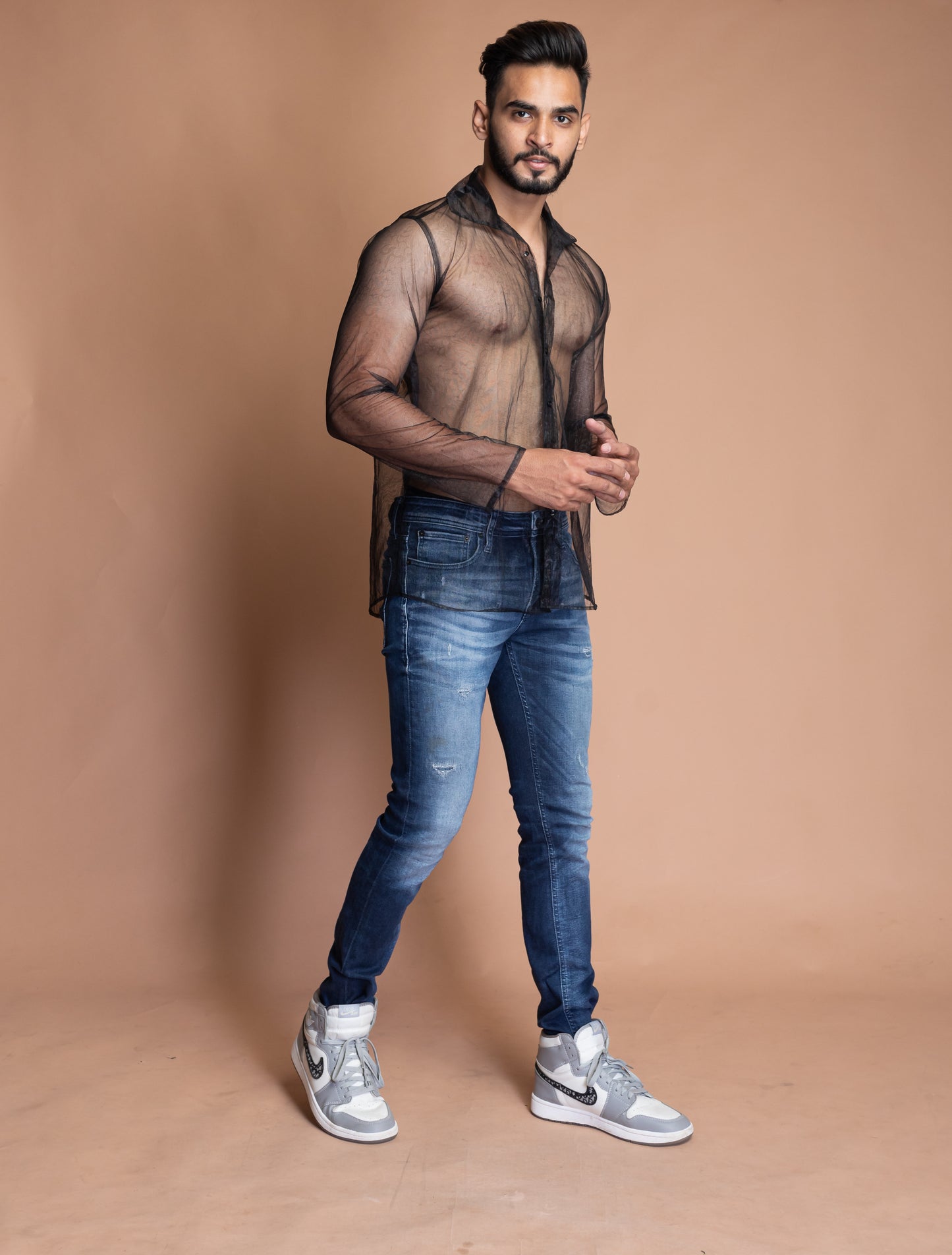 Black see through shirt (half sleeves)