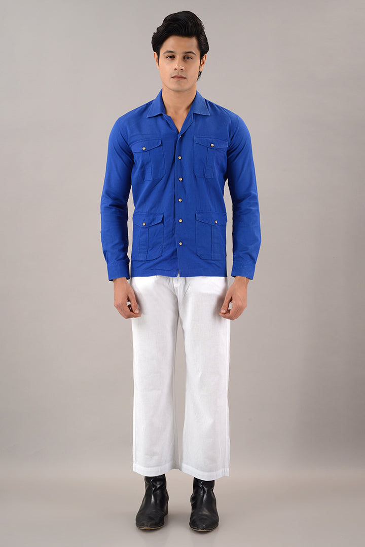 Blue linen over shirt (shacket)