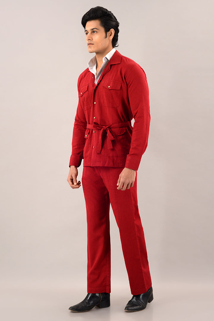 Rust red over shirt (shacket) with pants
