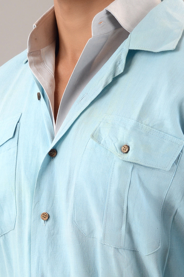 Light blue linen over shirt (shacket) with pants