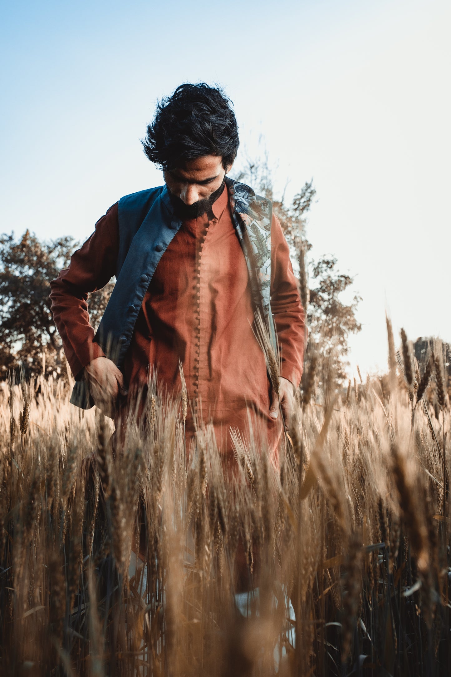 Green handwoven Nehru jacket