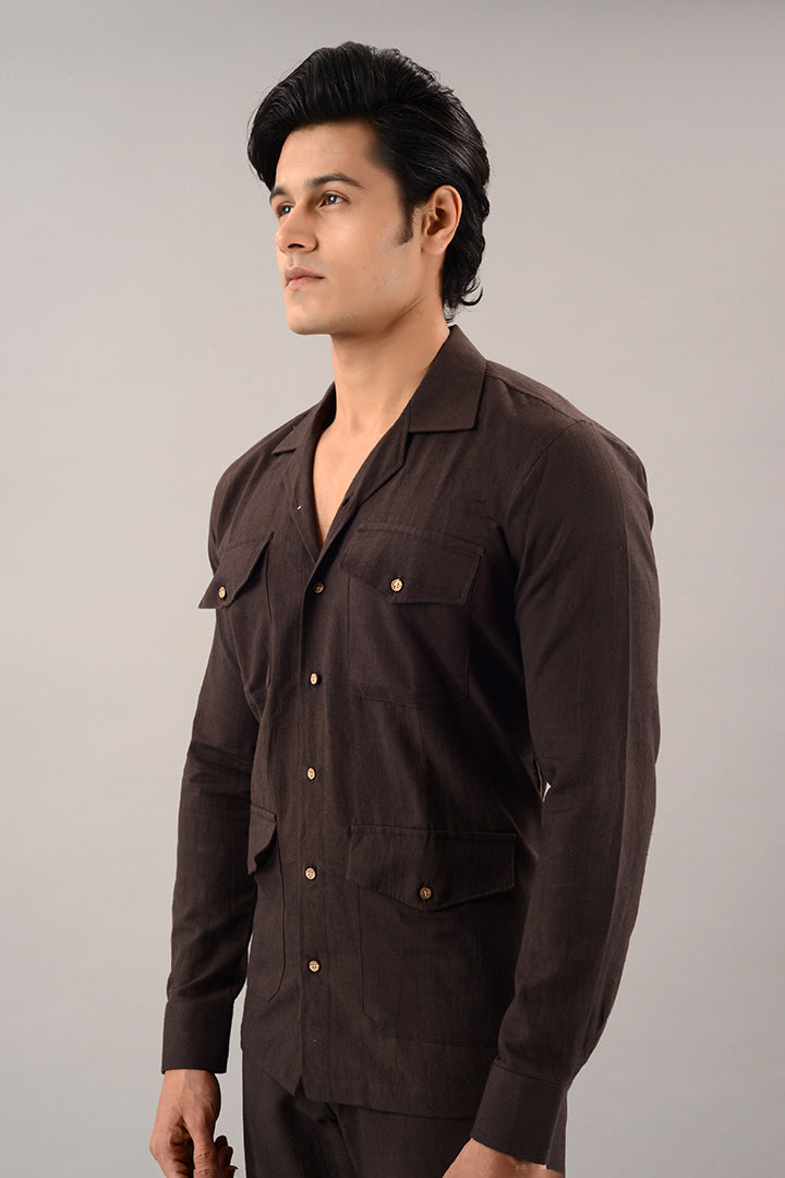 Brown linen over shirt (shacket) with pants