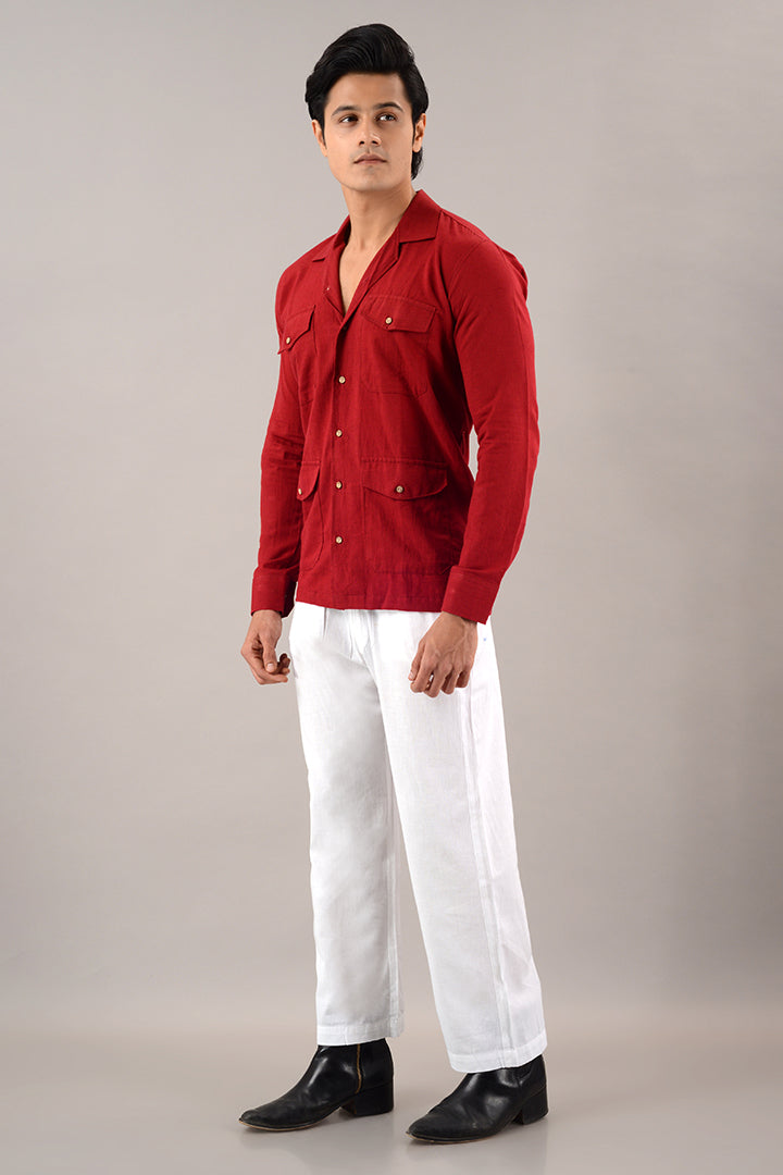 Rust red linen over shirt (shacket)