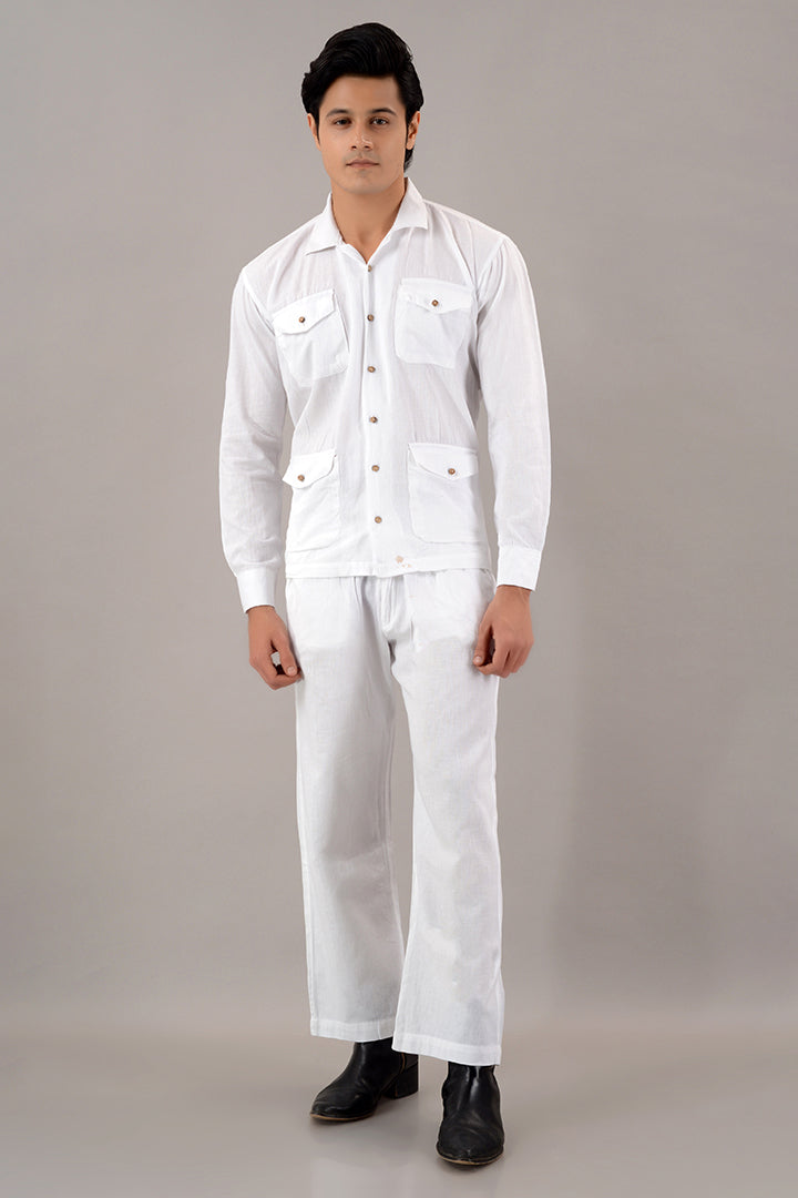 White linen over shirt (shacket) with pants