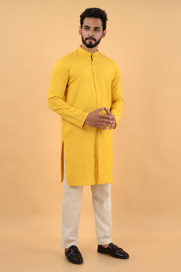 Yellow linen kurta