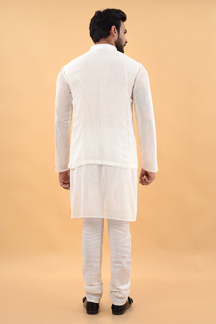 Off white pure mul kurta and jacket