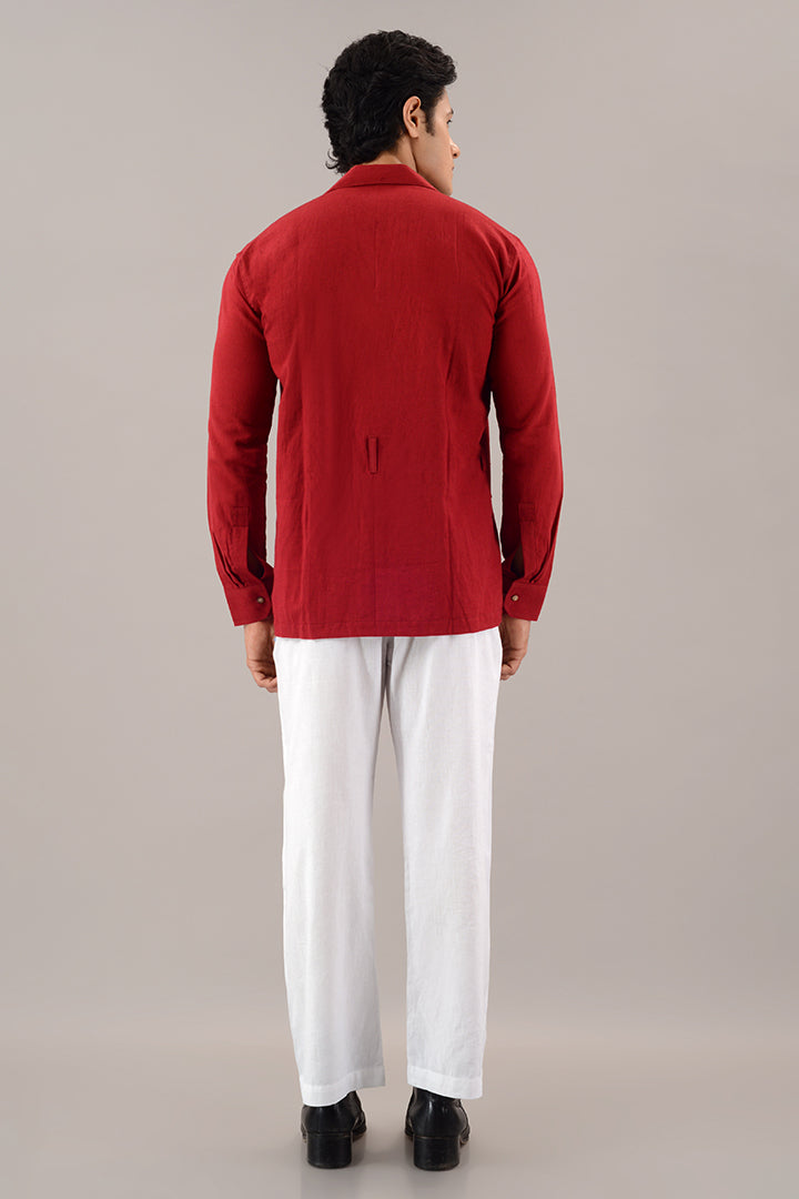 Rust red linen over shirt (shacket)