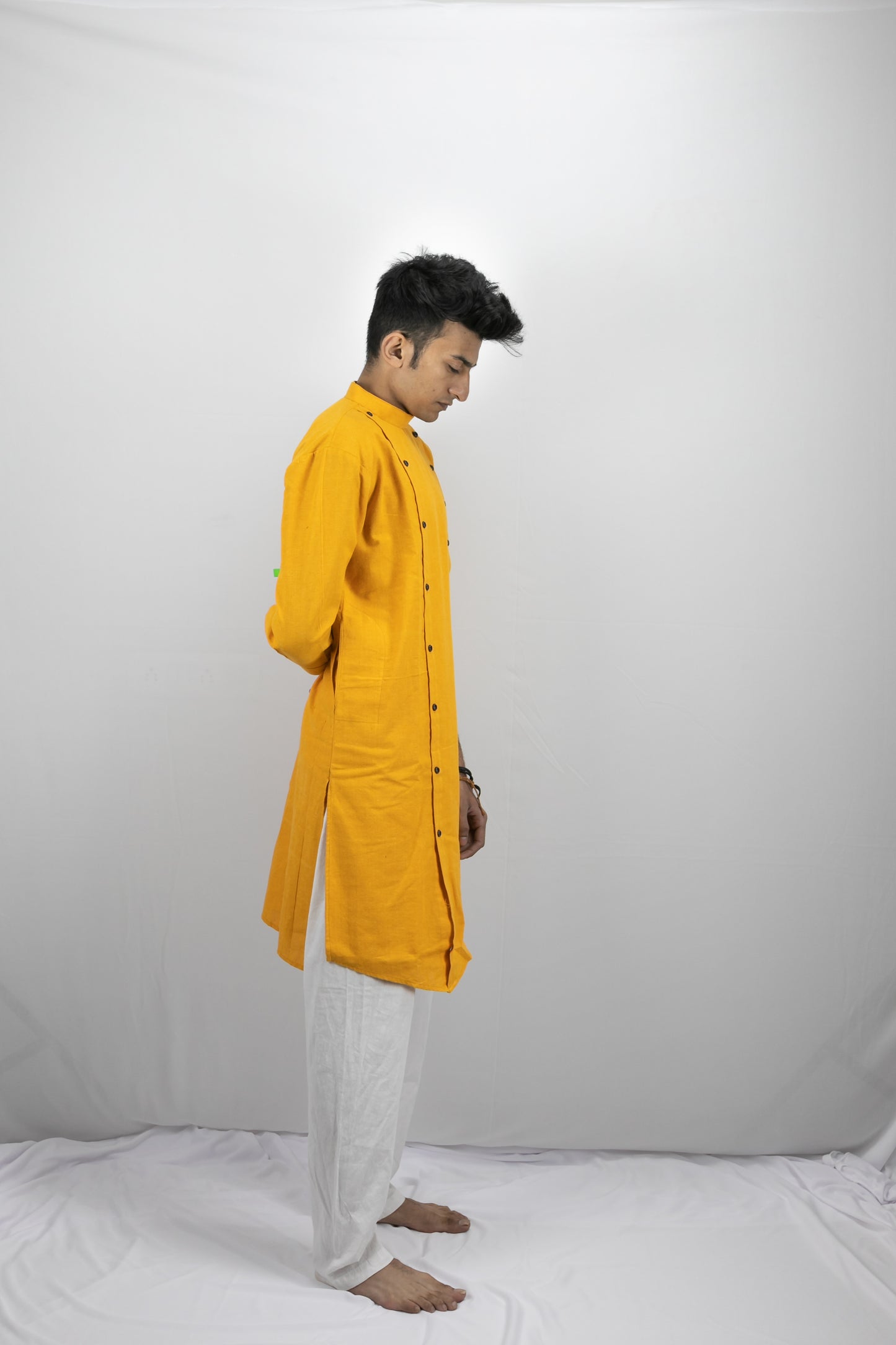 Yellow kurta with button side details