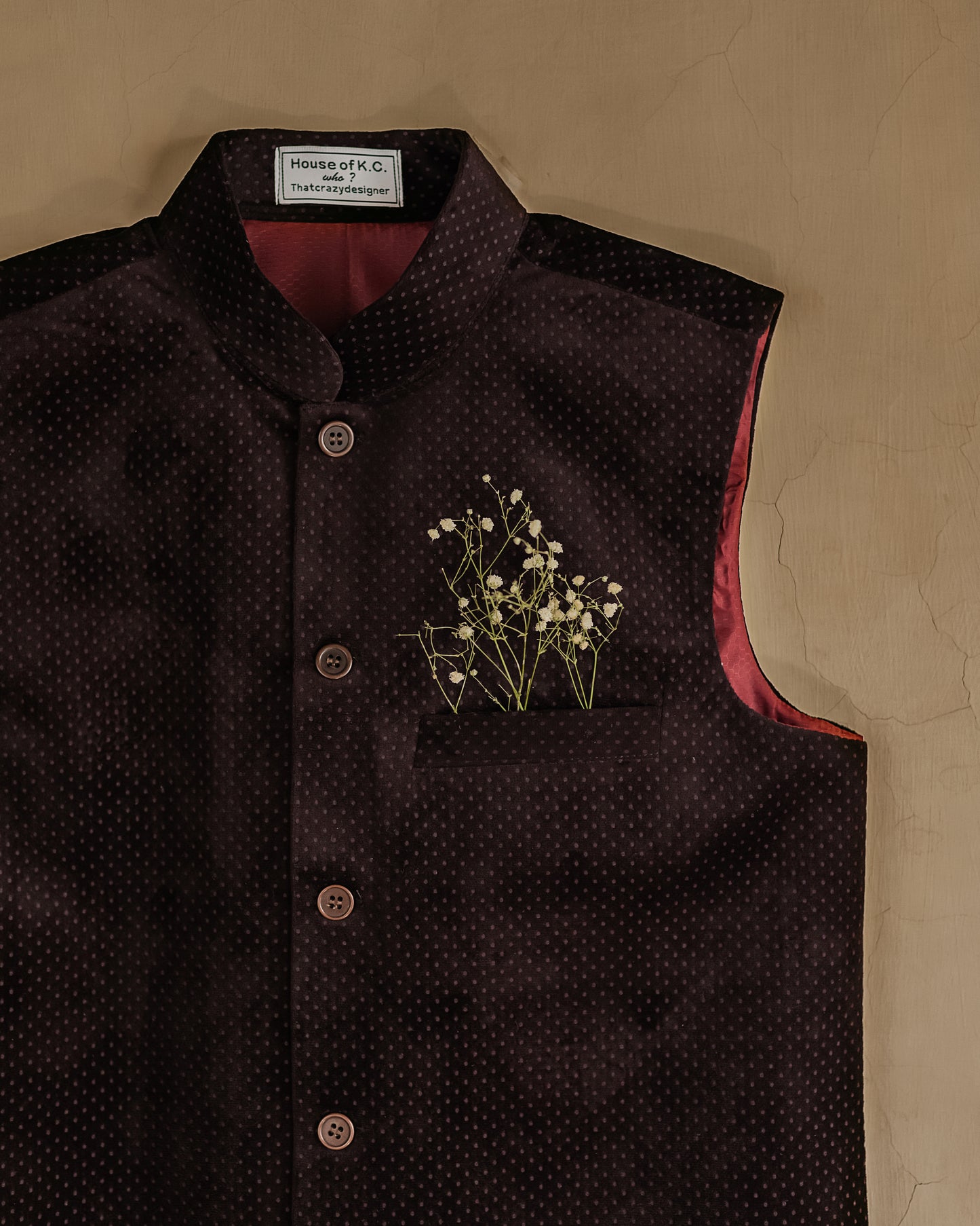 Maroon textured Nehru jacket