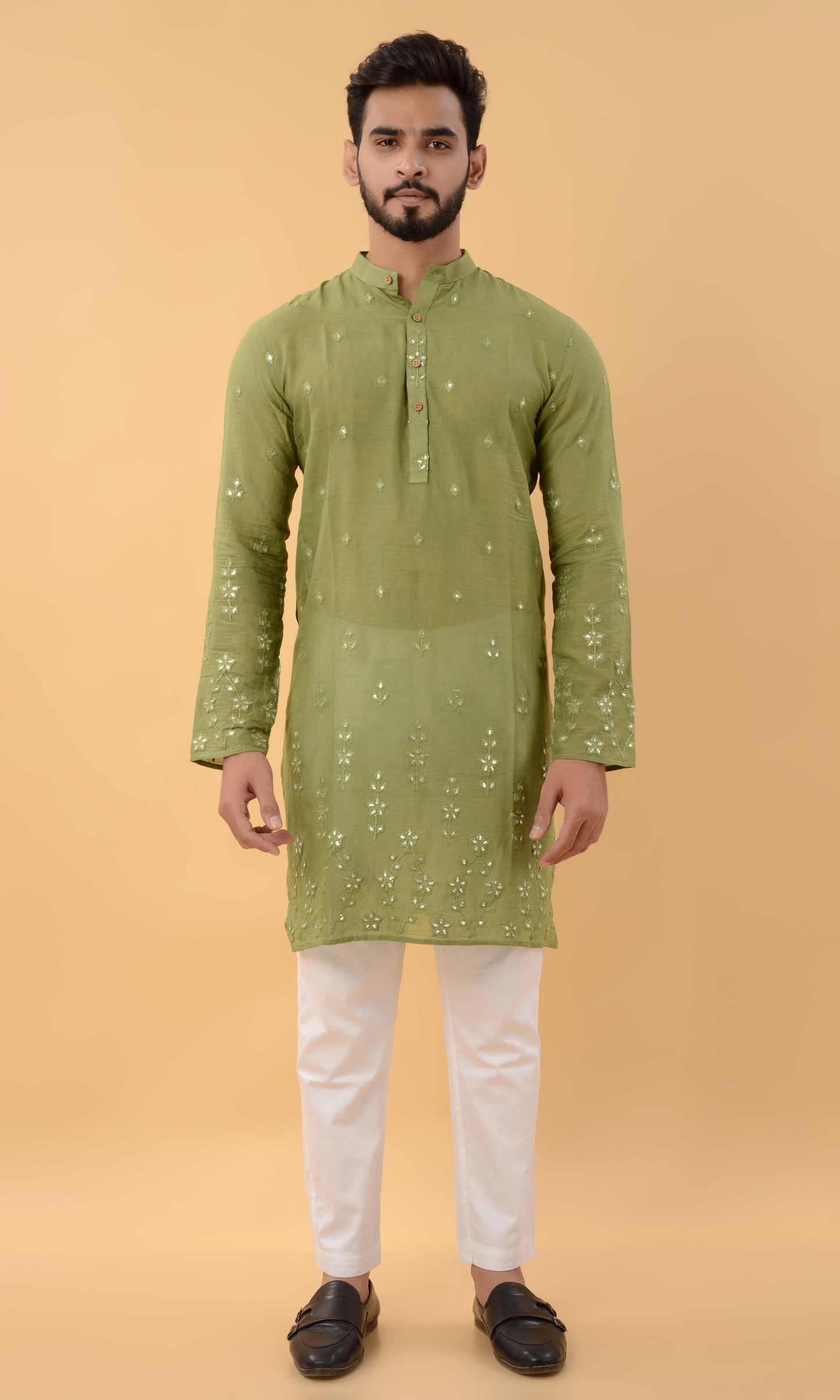 Pistachio green cut work kurta