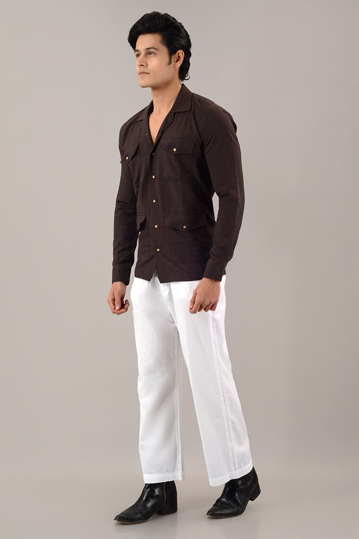 Brown line over shirt (shacket)