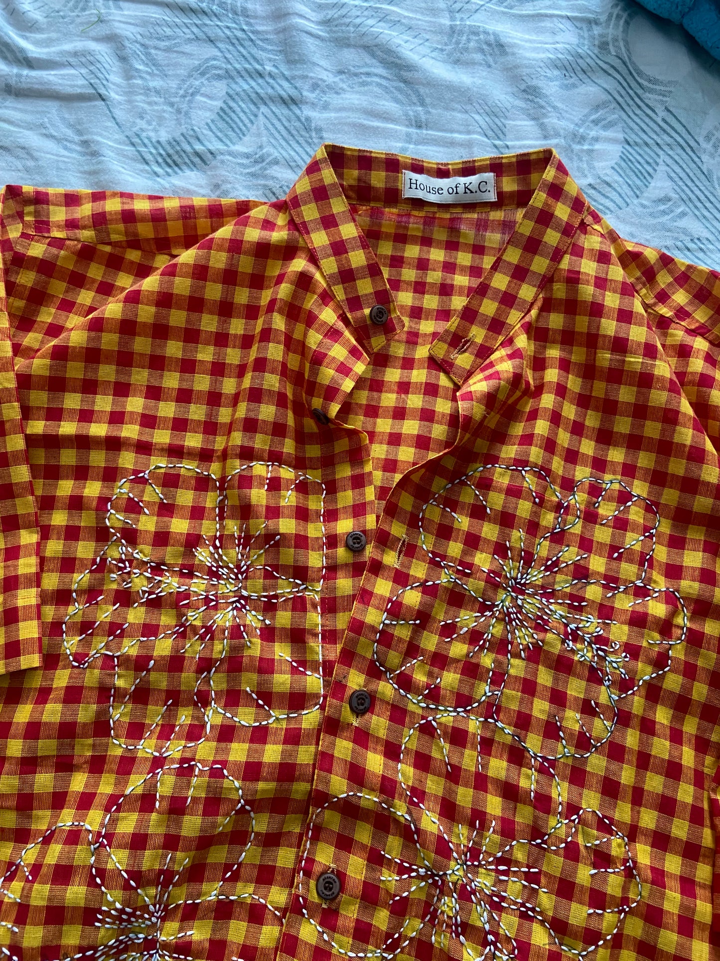 Red and yellow madras checks shirt