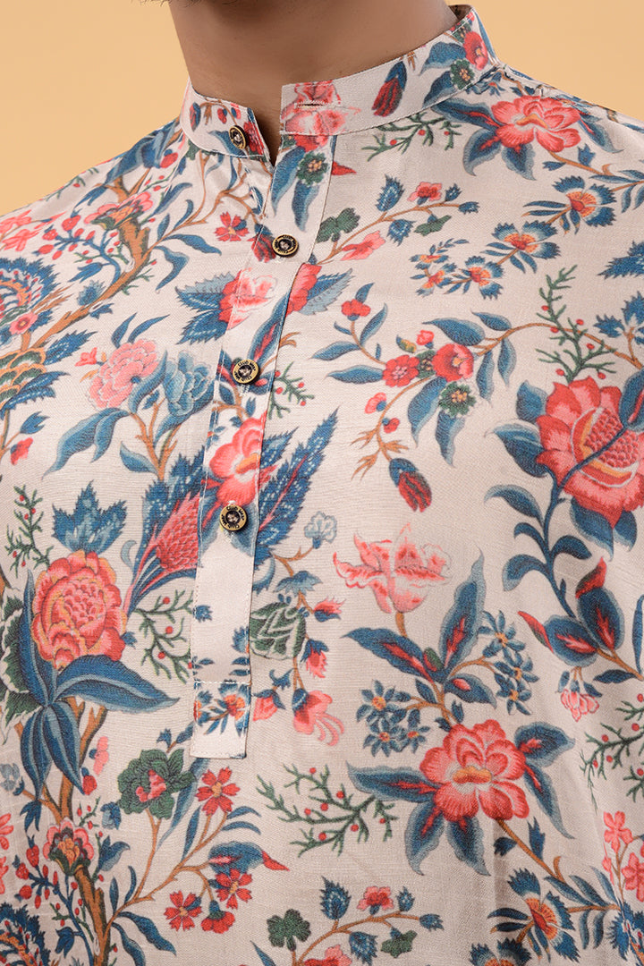 Beige floral kurta