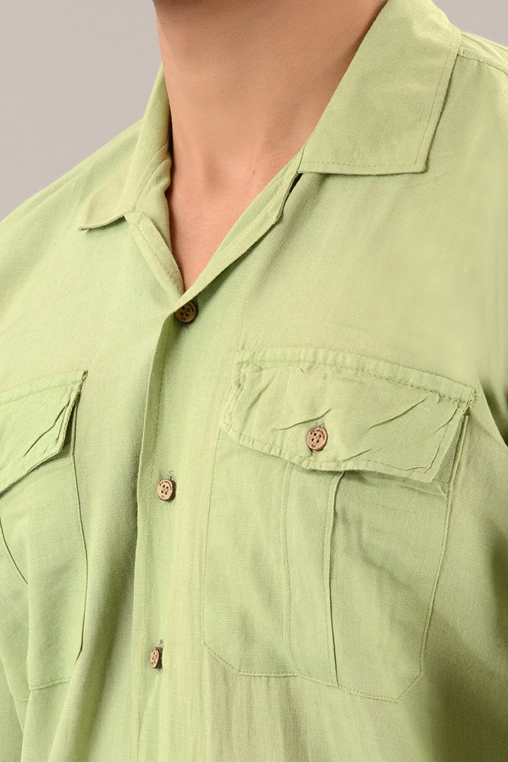 Pistachio green linen over shirt (shacket)