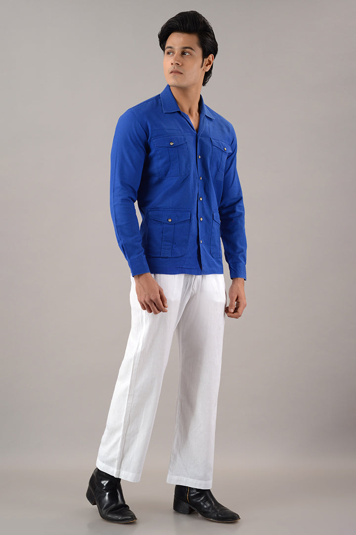 Blue linen over shirt (shacket)