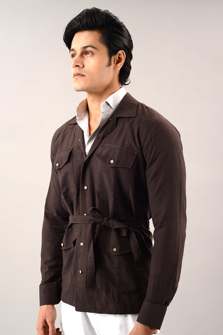 Brown line over shirt (shacket)