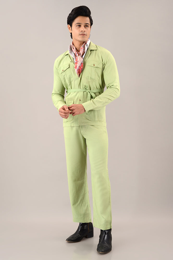 Pistachio green over shirt (shacket) with pants