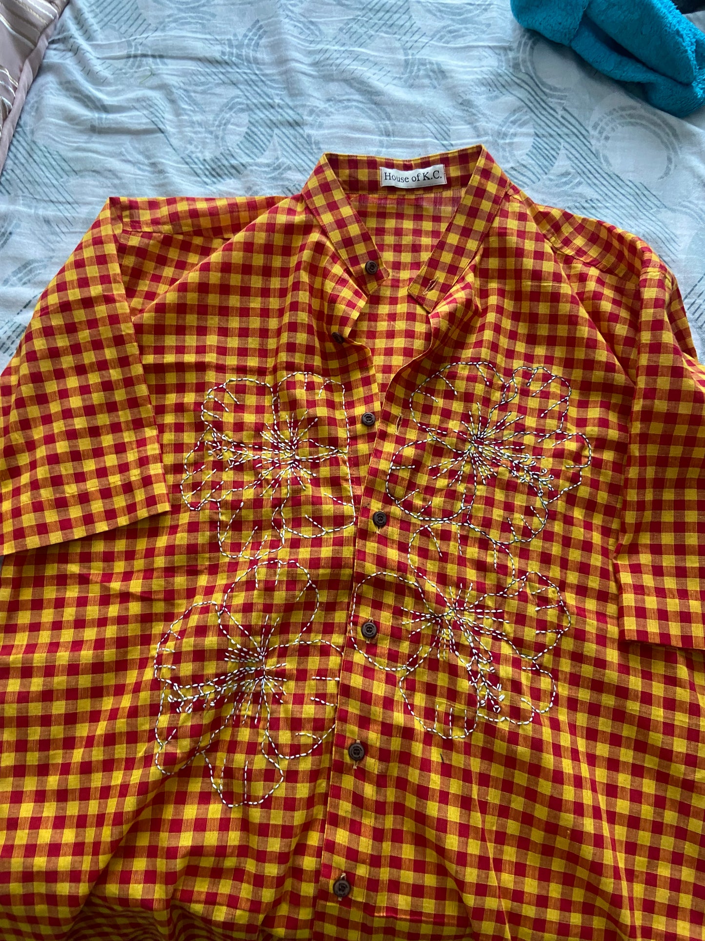 Red and yellow madras checks shirt