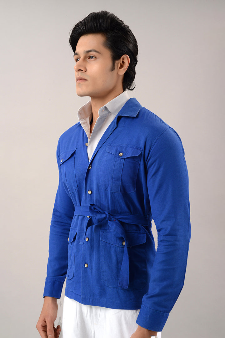 Blue linen over shirt (shacket)
