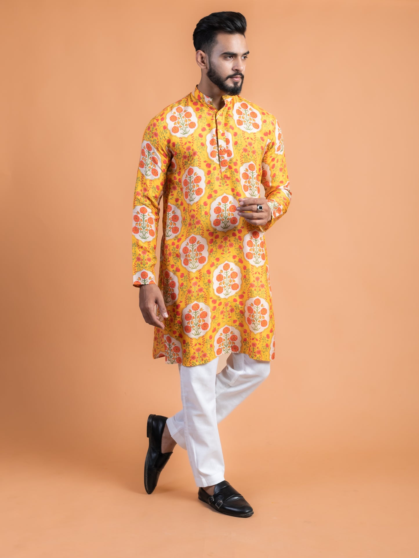 Yellow and red floral kurta