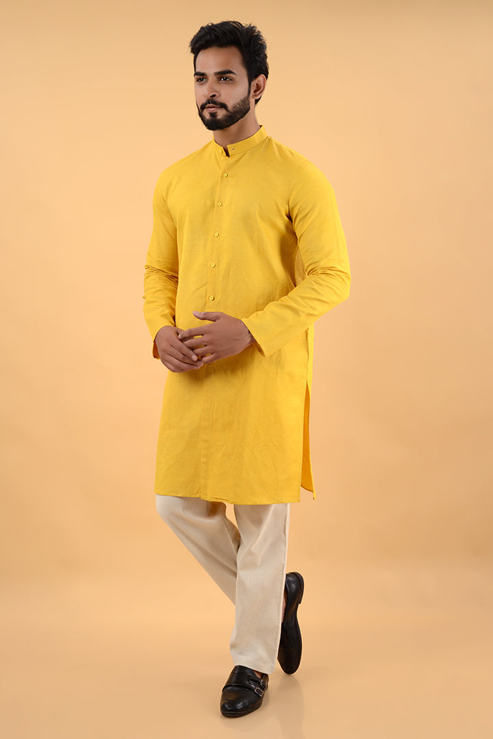Yellow linen kurta