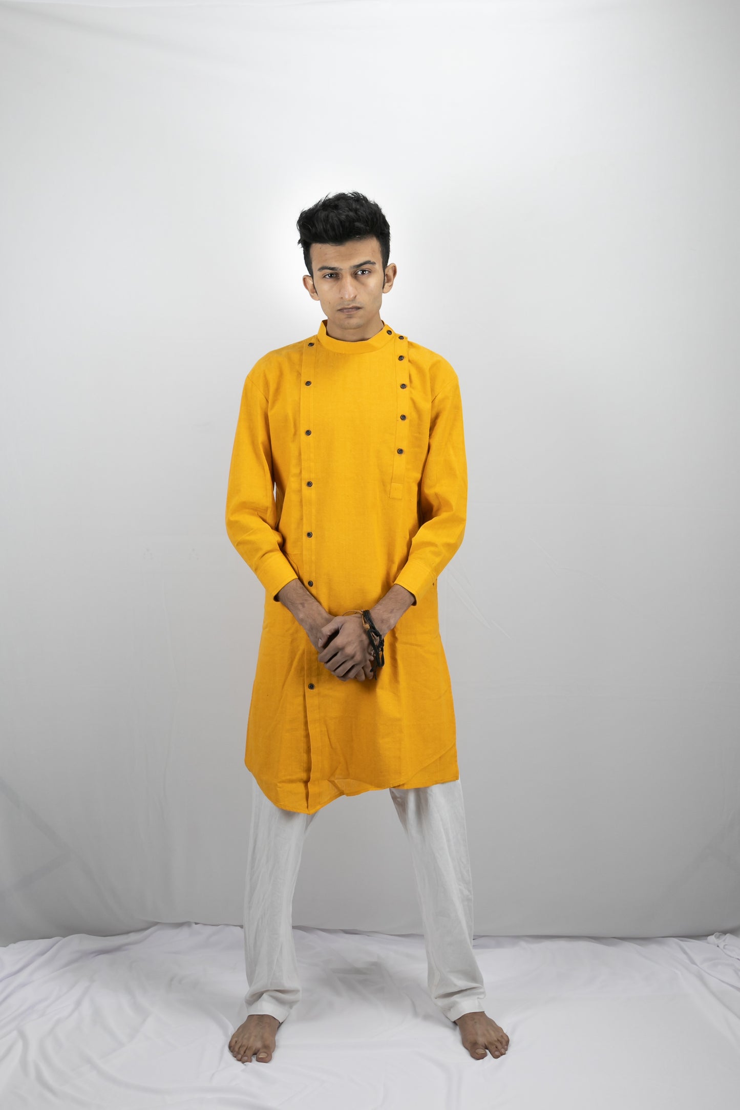 Yellow kurta with button side details