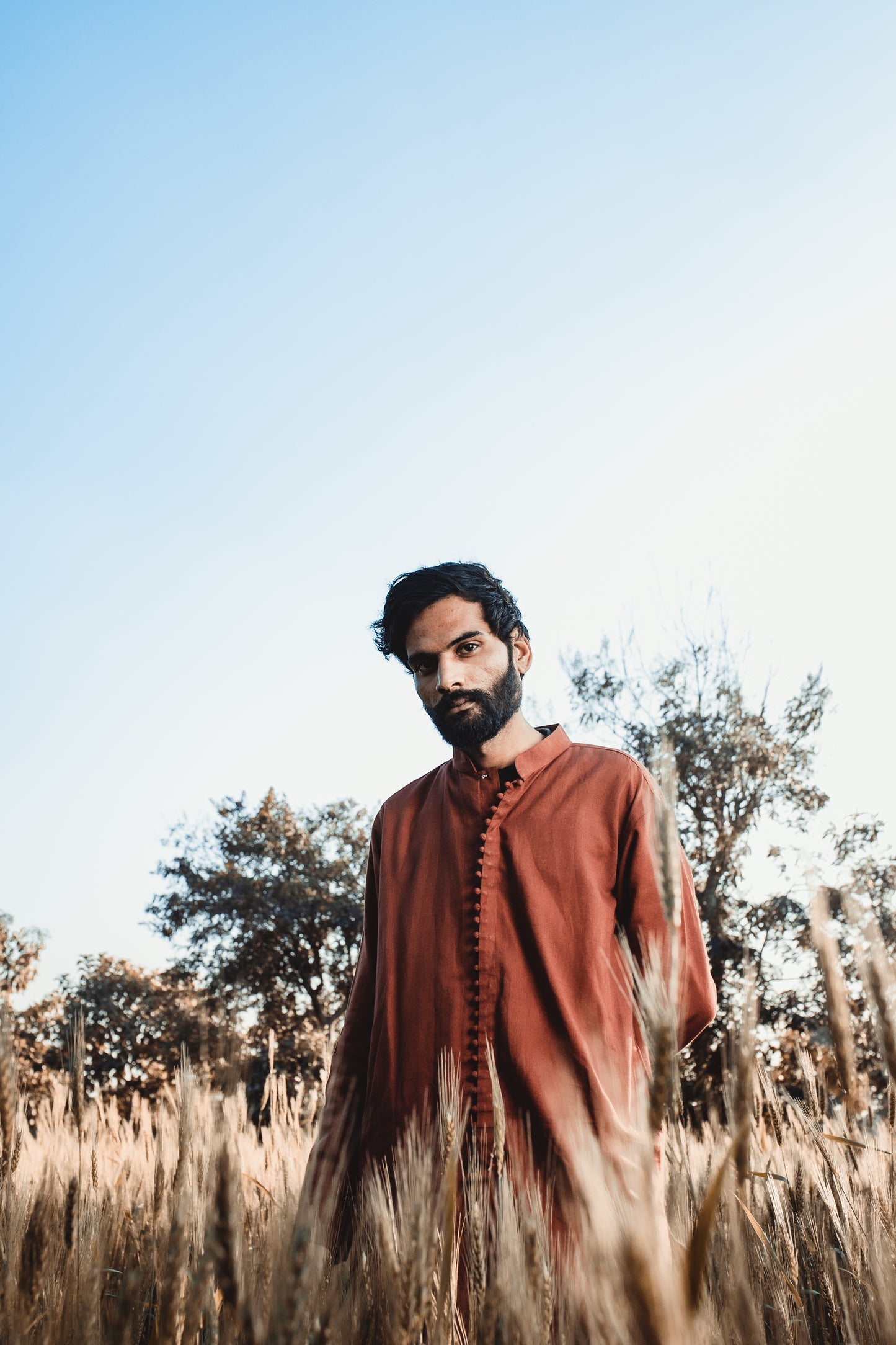 Rust brown handwoven cotton kurta