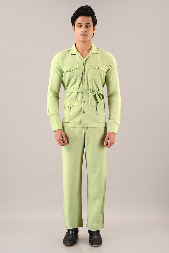 Pistachio green over shirt (shacket) with pants