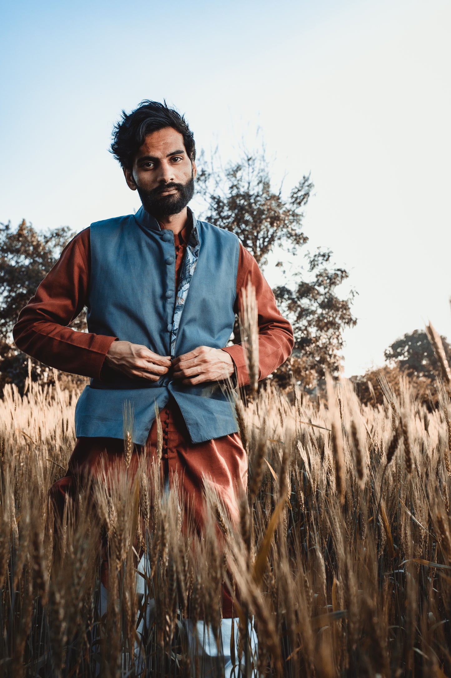 Green handwoven Nehru jacket