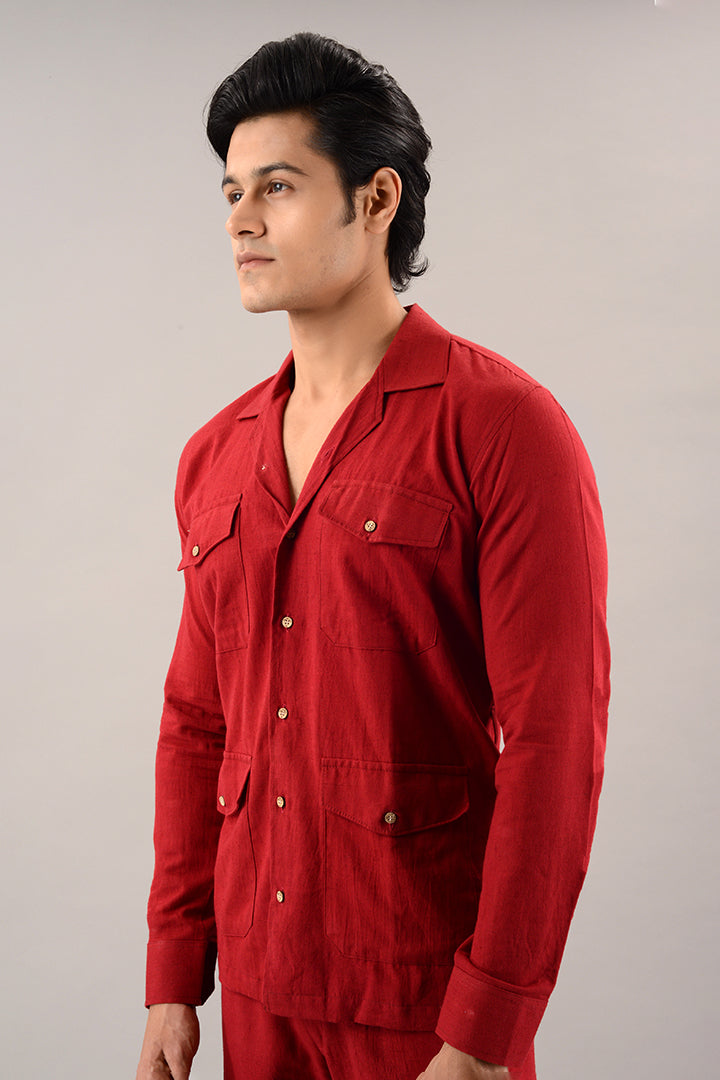 Rust red linen over shirt (shacket)