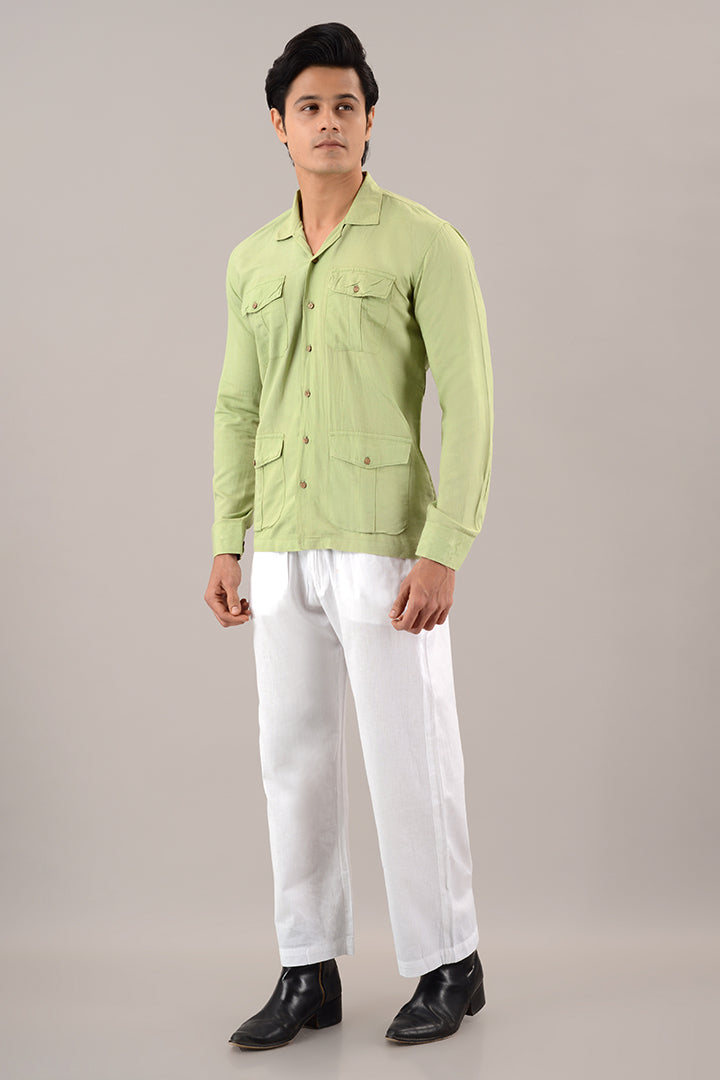 Pistachio green linen over shirt (shacket)