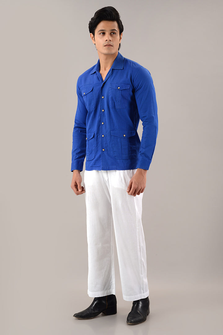 Blue linen over shirt (shacket)